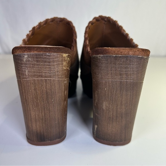 Nine West Peaced4 Brown Tan Suede Patchwork Hippie Boho Studded Clogs. Size 8. - Picture 6 of 16